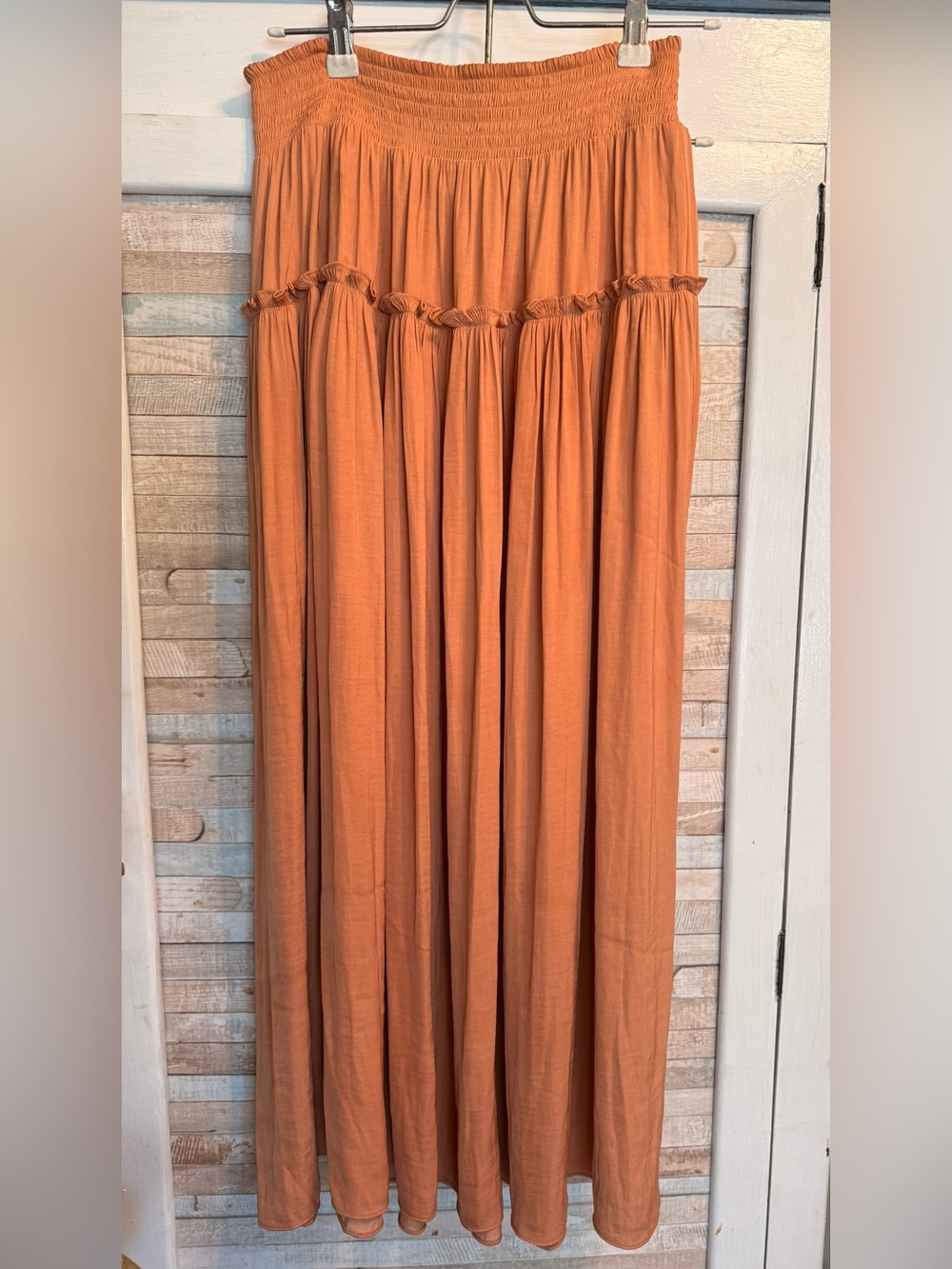 Rachel Zoe Tiered Maxi Skirt, peach Orange, soft silky feel, S- but fits M too